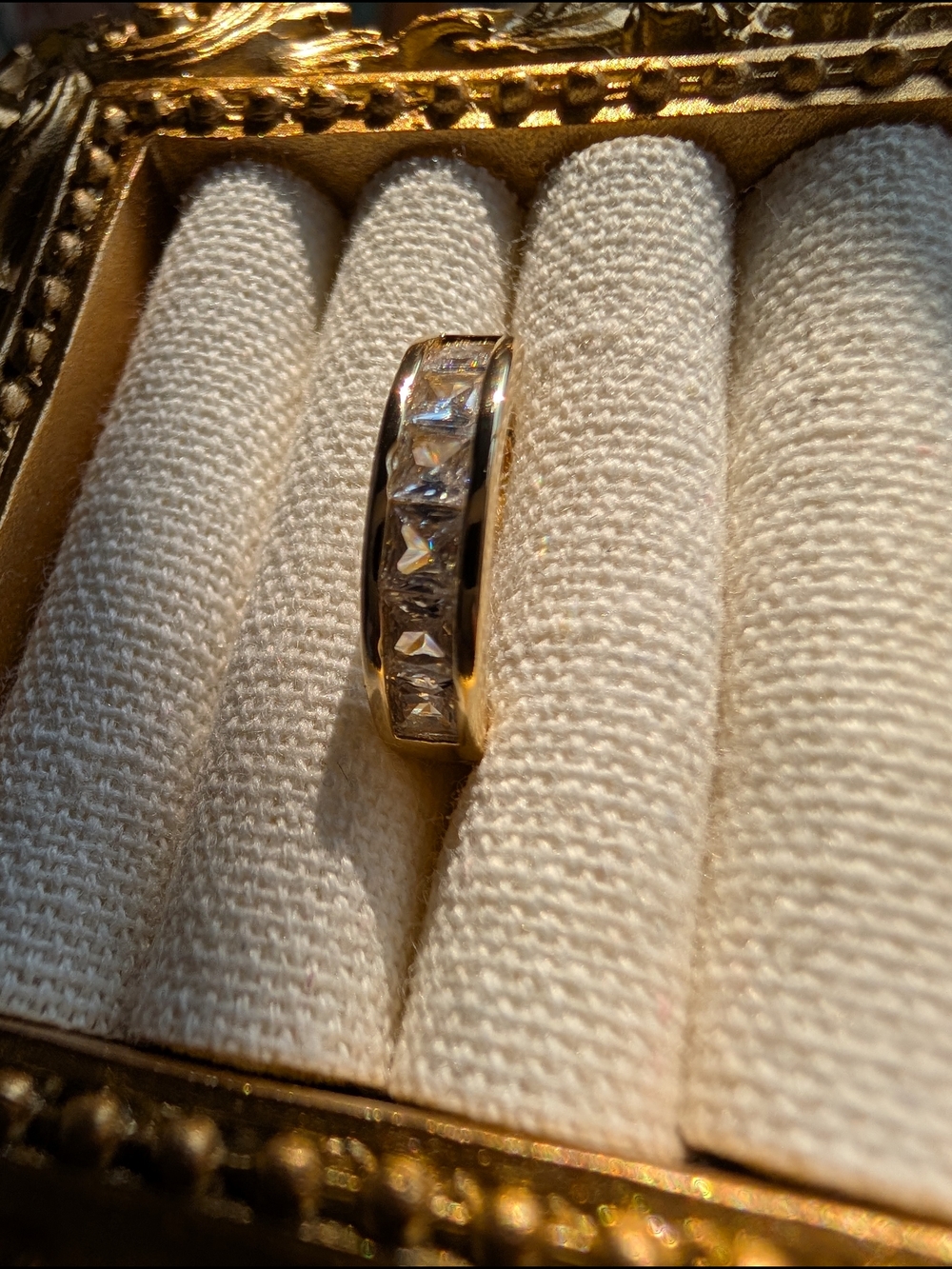 Gold Hoop Earrings - Gold Tone Huggie Hoop Earrings with Inlaid Cubic Zirconia - Picture 4 of 16